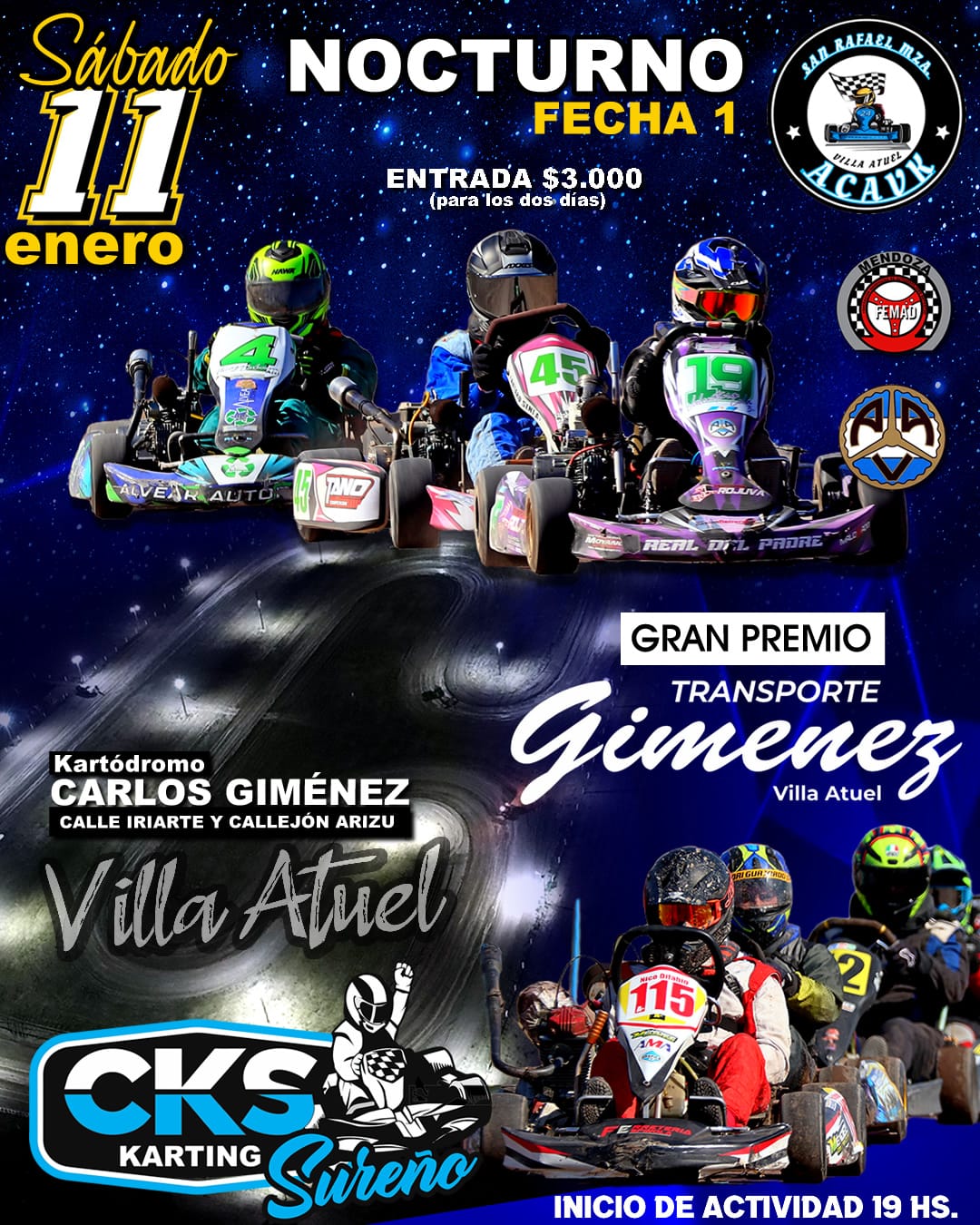 Esta noche karting nocturno en Villa Atuel
